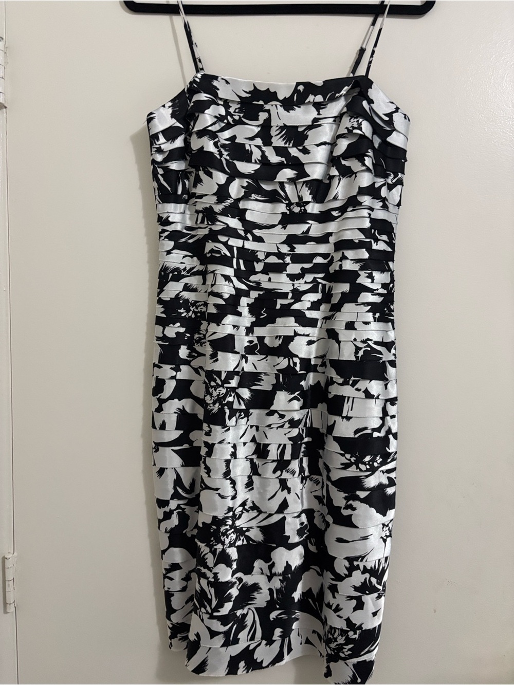 Black & White Floral Sheath Dress with Spaghetti Straps